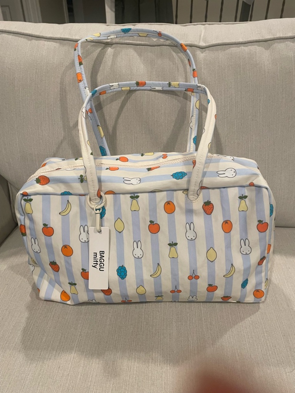 Baggu Medium Nylon Bowler Miffy Picnic Stripe Bag